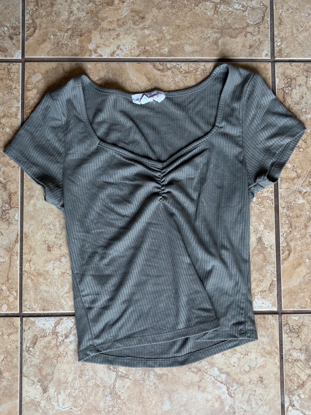 Pink Rose Olive Ruched Short Sleeve Tee